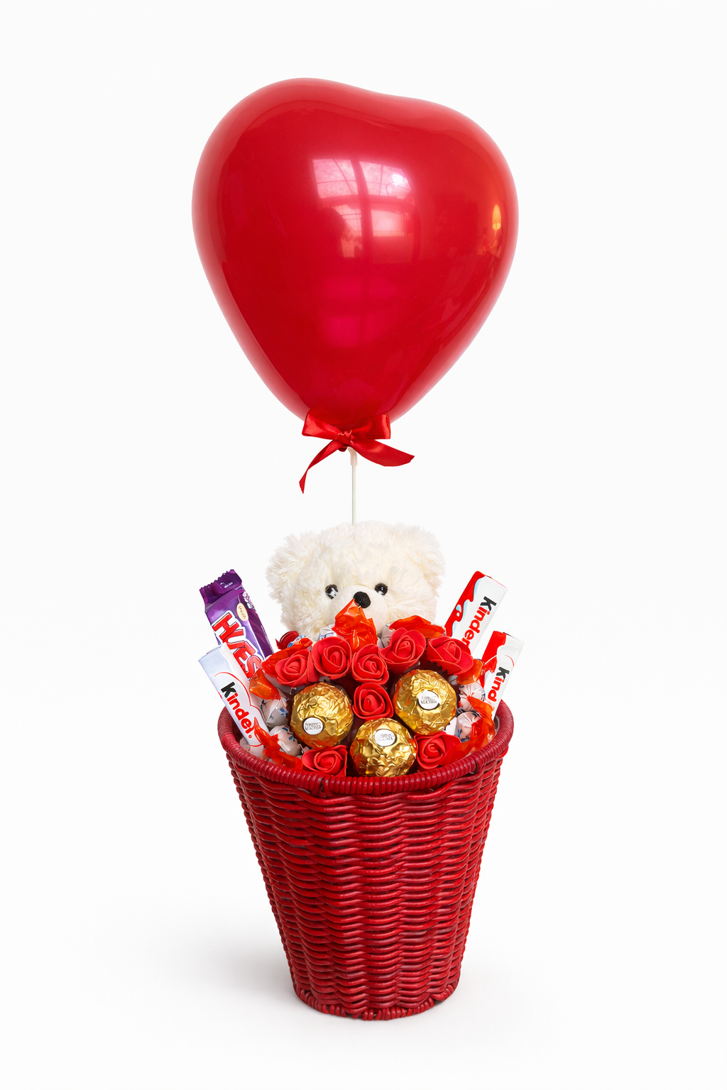 Cesta Romántica con Osito, Chocolates y Globo ❤️