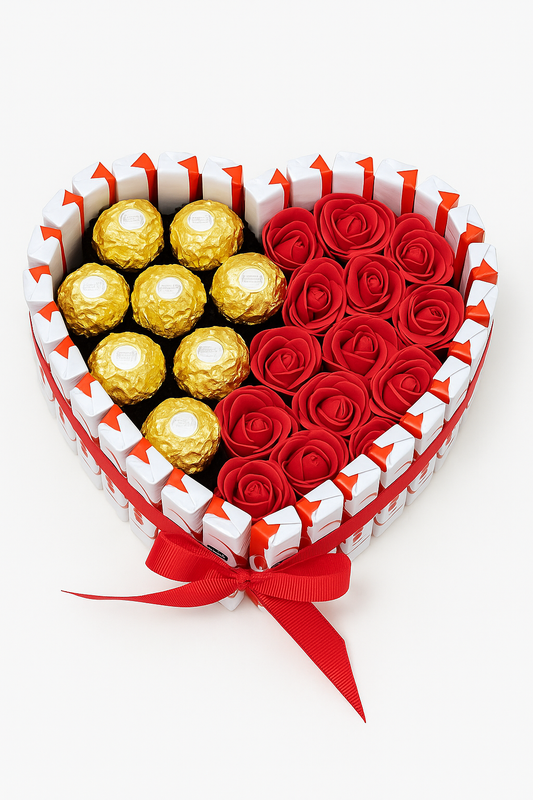 Cesta regalo corazón Kinder y Ferrero